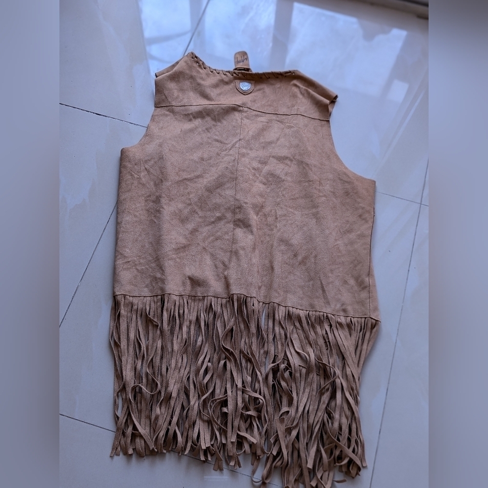 Vest Gipsy brown suede sleeveless, V-neck fringe top women’s XXL stretch light - Picture 14 of 16